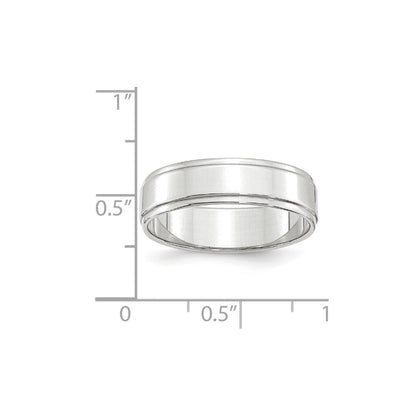18k White Gold 6mm Flat with Step Edge Wedding Band Ring
