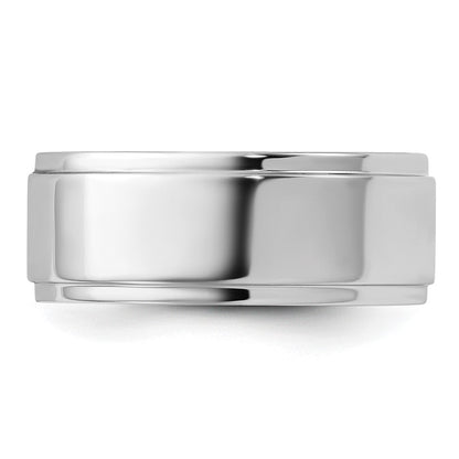 18k White Gold 8mm Flat with Step Edge Wedding Band Ring