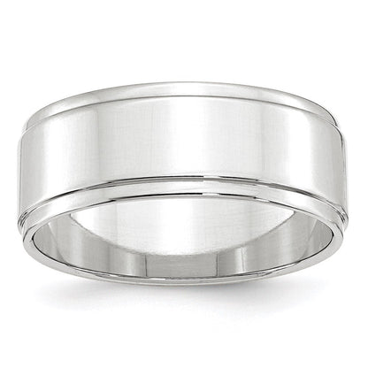 10k White Gold 8mm Flat with Step Edge Wedding Band Ring
