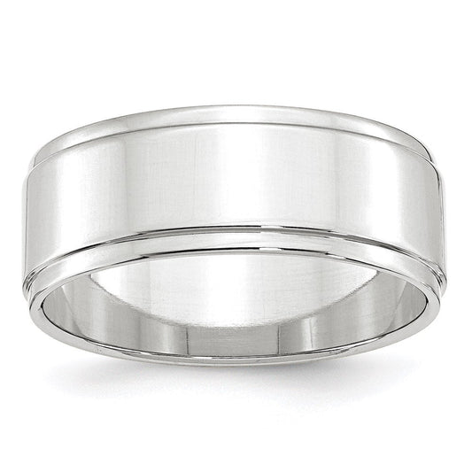 14k White Gold 8mm Flat with Step Edge Wedding Band Ring