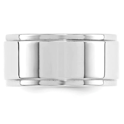 18k White Gold 10mm Flat with Step Edge Wedding Band Ring