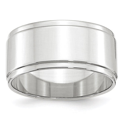 18k White Gold 10mm Flat with Step Edge Wedding Band Ring