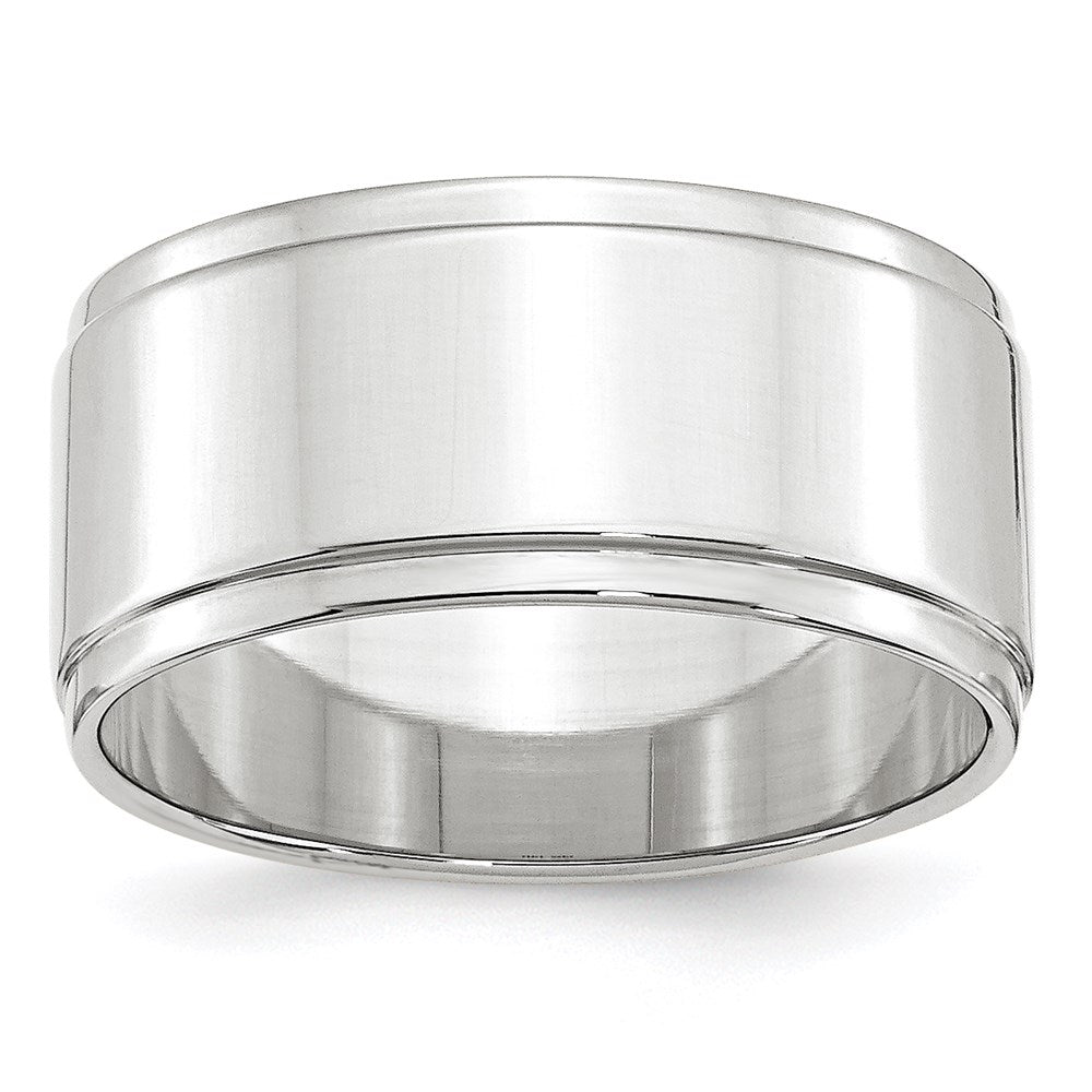 14k White Gold 10mm Flat with Step Edge Wedding Band Ring
