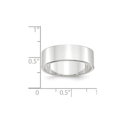 18k White Gold 7mm Lightweight Flat Wedding Band Ring