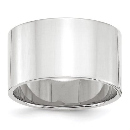 18k White Gold 12mm Lightweight Flat Wedding Band Ring