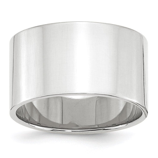 18k White Gold 12mm Lightweight Flat Wedding Band Ring