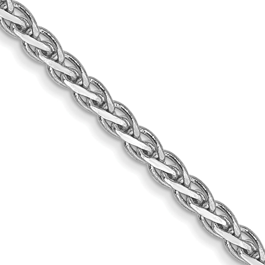 14K White Gold 16 Inch 1.9mm Flat Wheat With Lobster Clasp Chain Necklace