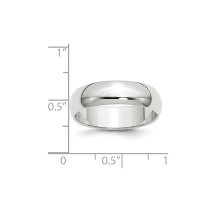 10k White Gold 6mm Half Round Wedding Band Ring