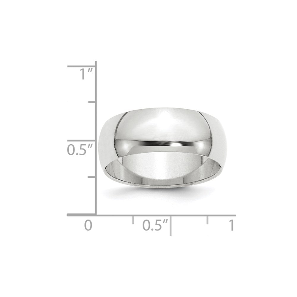 10k White Gold 8mm Half Round Wedding Band Ring