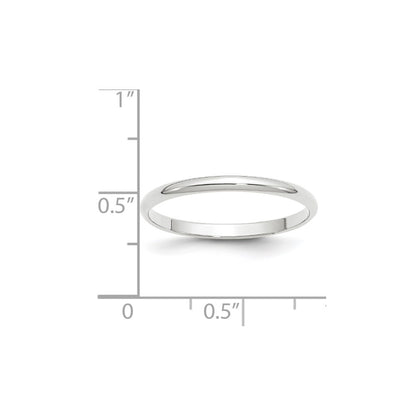 10K White Gold 2mm Lightweight Half Round Wedding Band Size 5