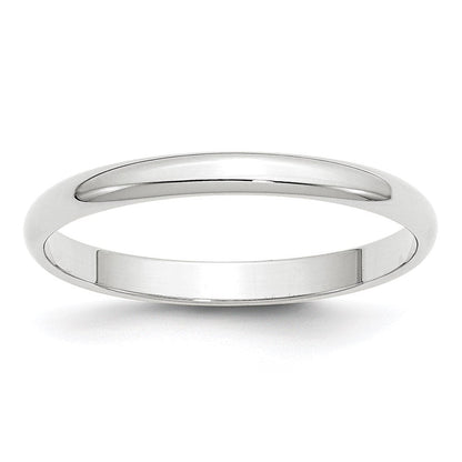 18k White Gold 2.5mm Lightweight Half Round Wedding Band Ring