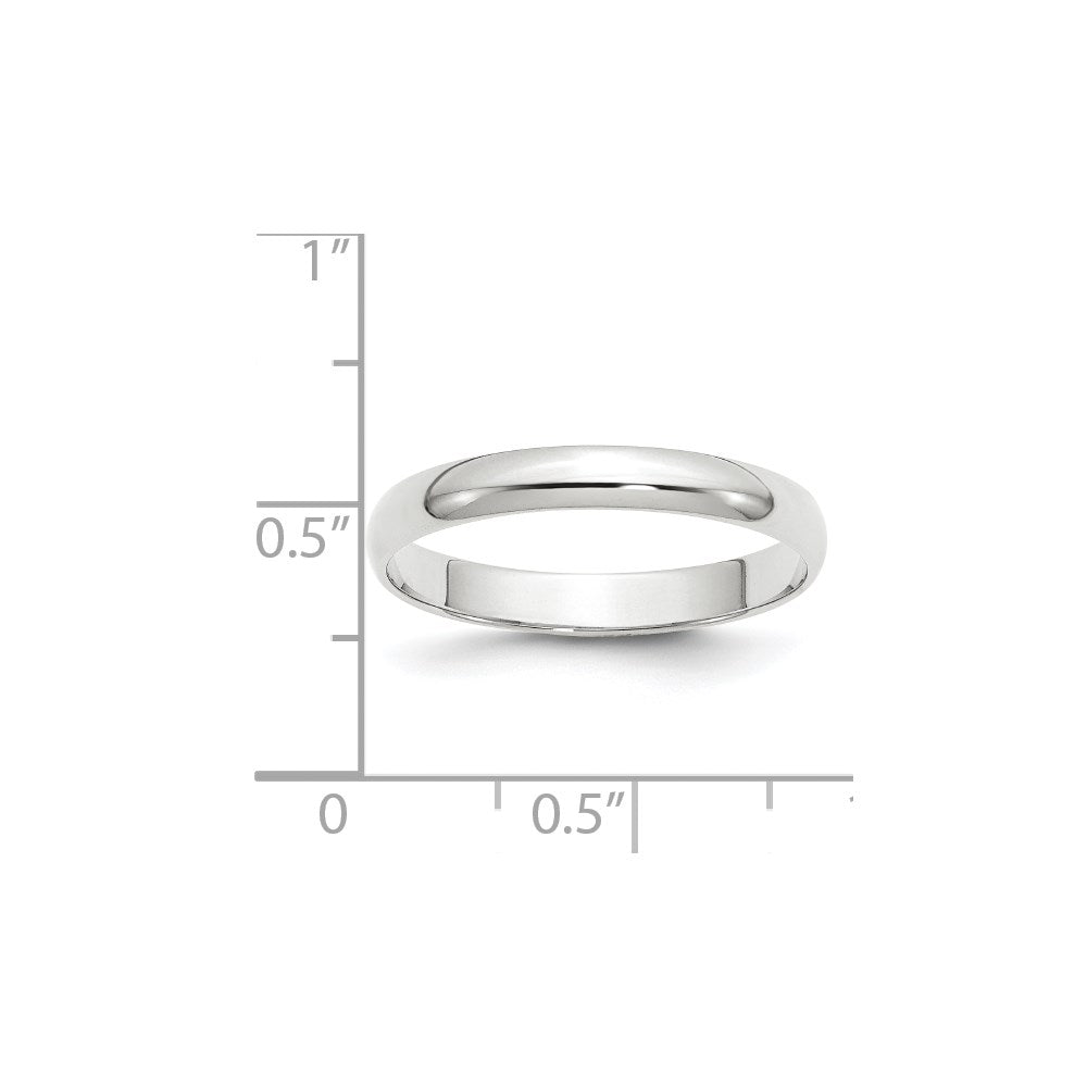 10K White Gold 3mm Lightweight Half Round Wedding Band Size 8.5