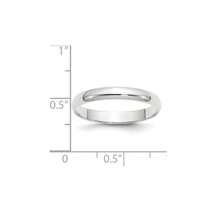 10K White Gold 3mm Lightweight Half Round Wedding Band Size 8