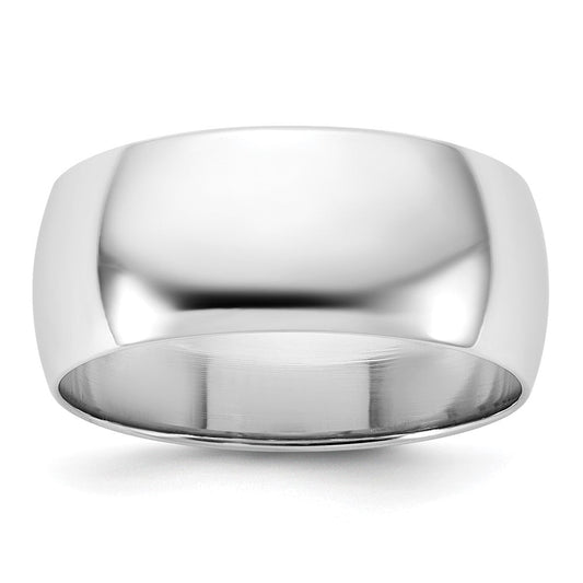 18k White Gold 8mm Lightweight Half Round Wedding Band Ring