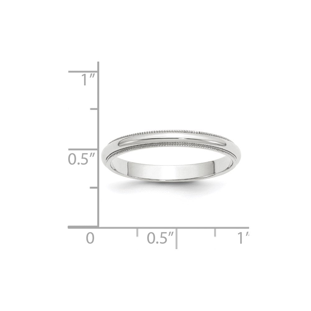 14k White Gold 3mm Milgrain Half Round Wedding Band Ring