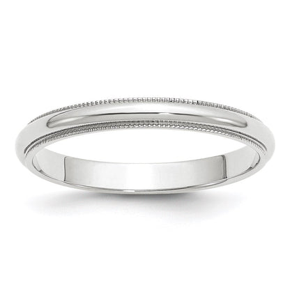 14k White Gold 3mm Milgrain Half Round Wedding Band Ring