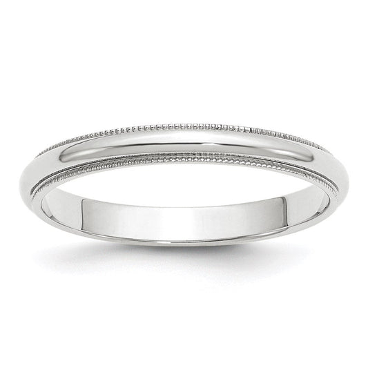 14k White Gold 3mm Milgrain Half Round Wedding Band Ring