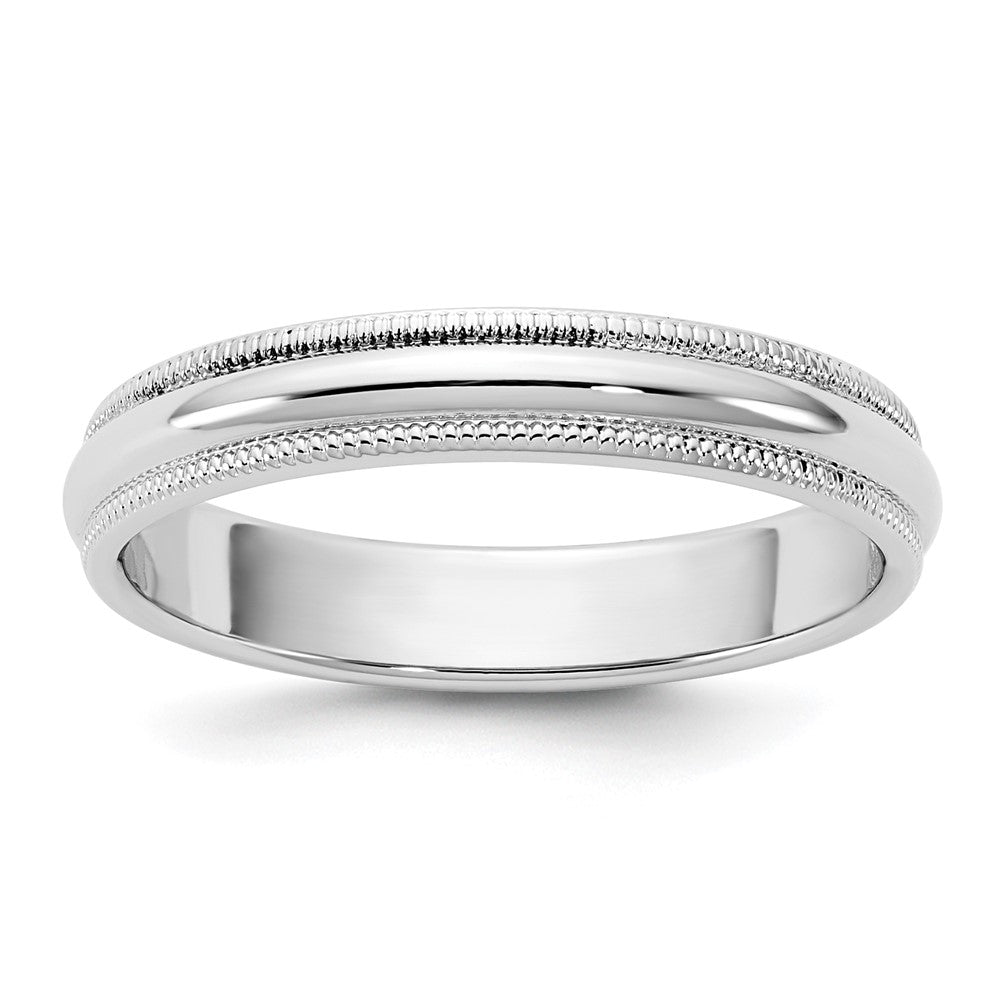 10K White Gold 10Kw 3.5mm Milgrain Half Round Band Size 8