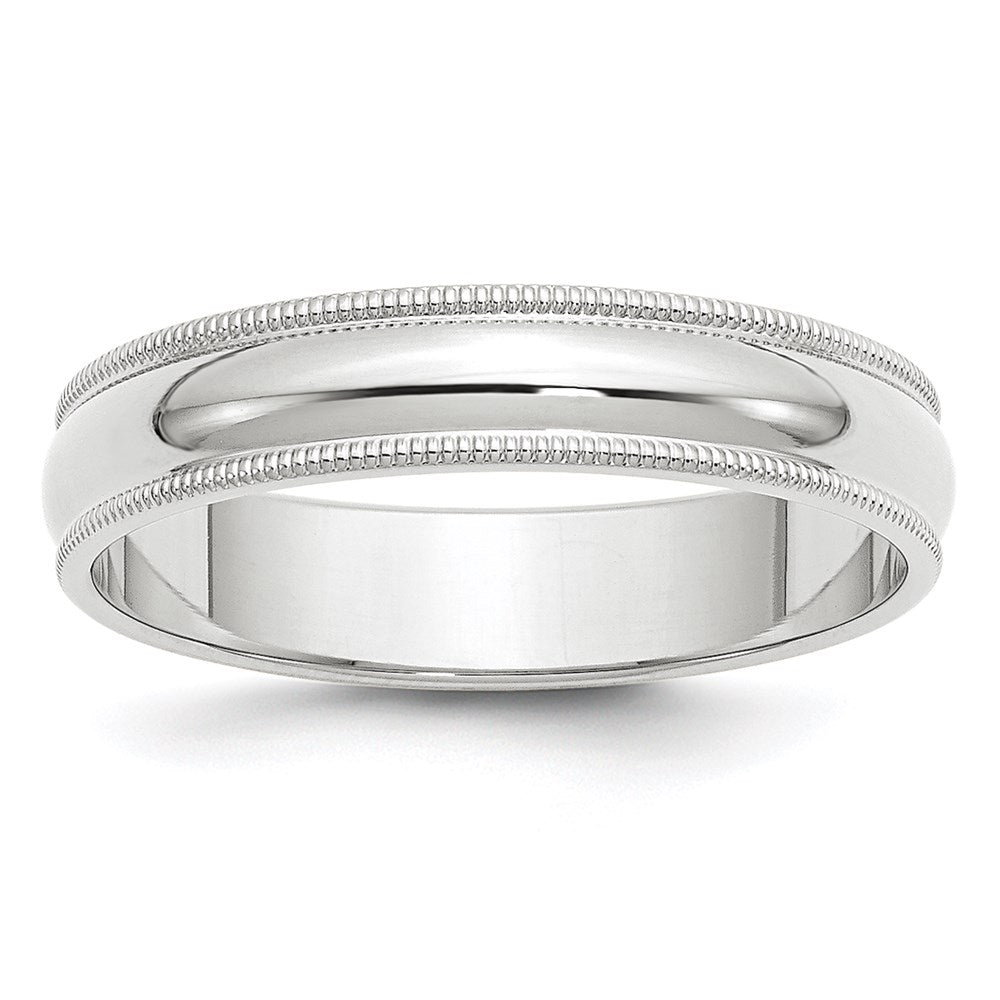 14k White Gold 5mm Milgrain Half Round Wedding Band Ring