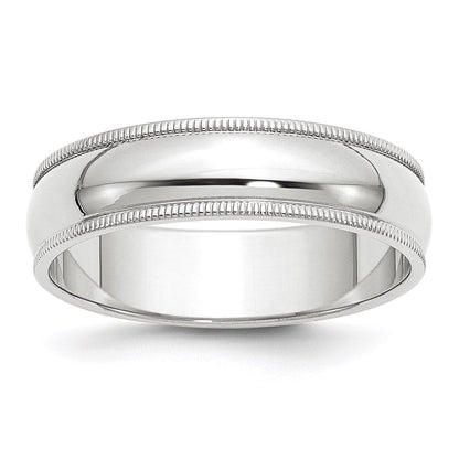 10k White Gold 6mm Milgrain Half Round Wedding Band Ring