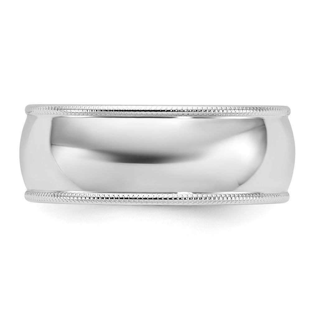 14k White Gold 8mm Milgrain Half Round Wedding Band Ring