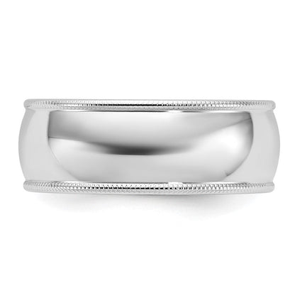 14k White Gold 8mm Milgrain Half Round Wedding Band Ring