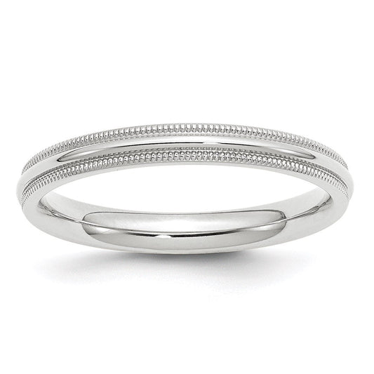 10k White Gold 3mm Milgrain Half Round Comfort Fit Wedding Band Ring