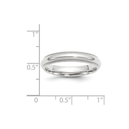 10k White Gold 4mm Milgrain Half Round Comfort Fit Wedding Band Ring