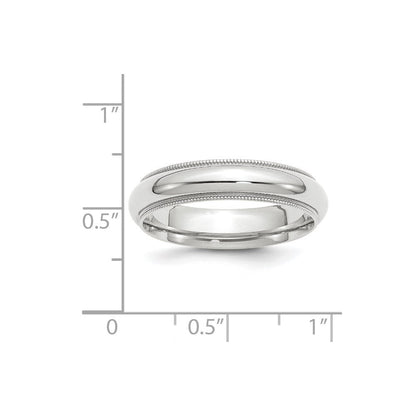 14k White Gold 5mm Milgrain Half Round Comfort Fit Wedding Band Ring