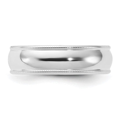 14k White Gold 6mm Milgrain Half Round Comfort Fit Wedding Band Ring