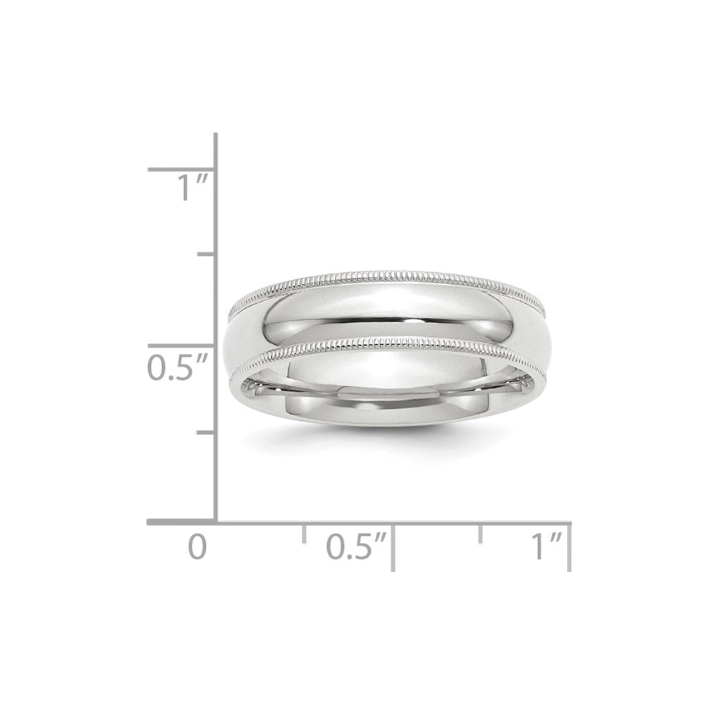 18k White Gold 6mm Milgrain Half Round Comfort Fit Wedding Band Ring