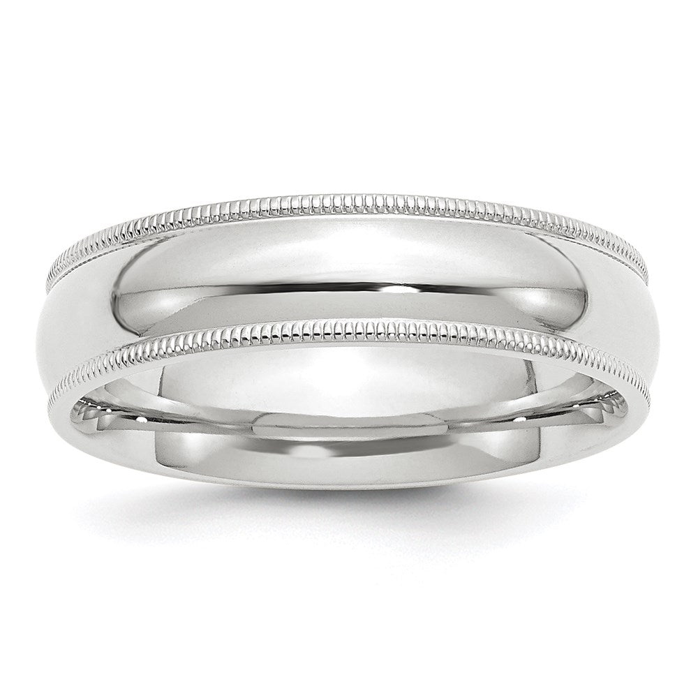 10k White Gold 6mm Milgrain Half Round Comfort Fit Wedding Band Ring