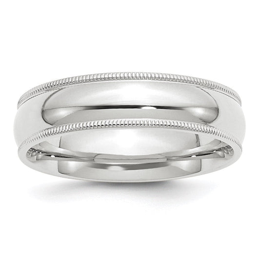 18k White Gold 6mm Milgrain Half Round Comfort Fit Wedding Band Ring