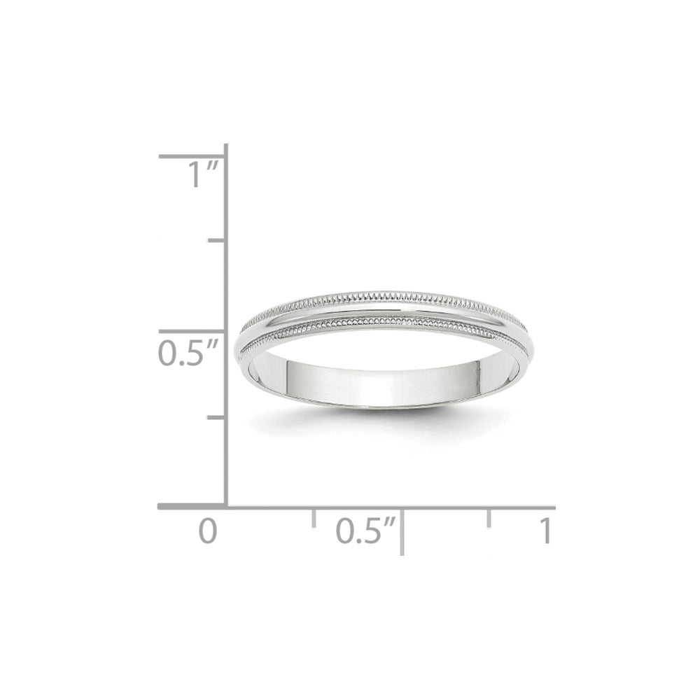 14k White Gold 3mm Lightweight Milgrain Half Round Wedding Band Ring