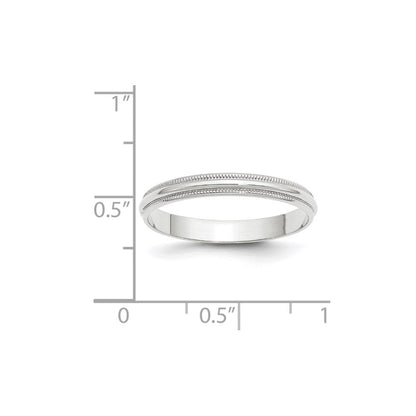 10k White Gold 3mm Lightweight Milgrain Half Round Wedding Band Ring