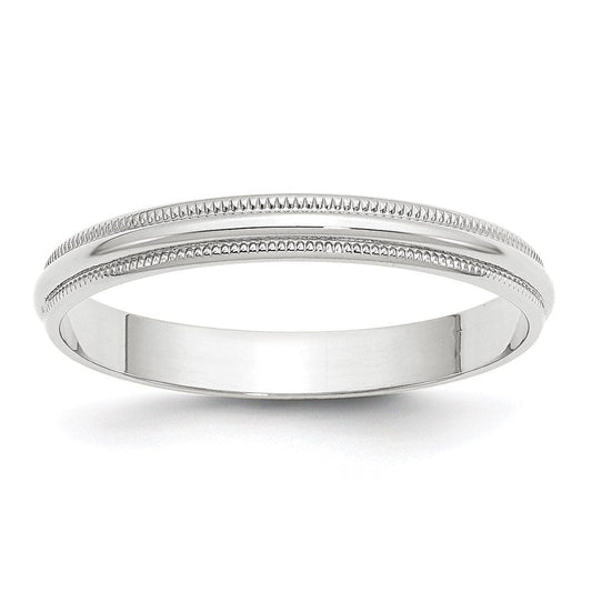 14k White Gold 3mm Lightweight Milgrain Half Round Wedding Band Ring