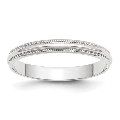 10k White Gold 3mm Lightweight Milgrain Half Round Wedding Band Ring