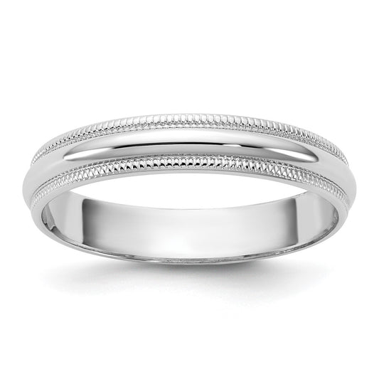 10K White Gold 10Kw 3.5mm Lightweight Milgrain Half Round Band Size 8.5