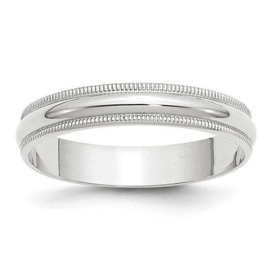 10k White Gold 4mm Lightweight Milgrain Half Round Wedding Band Ring