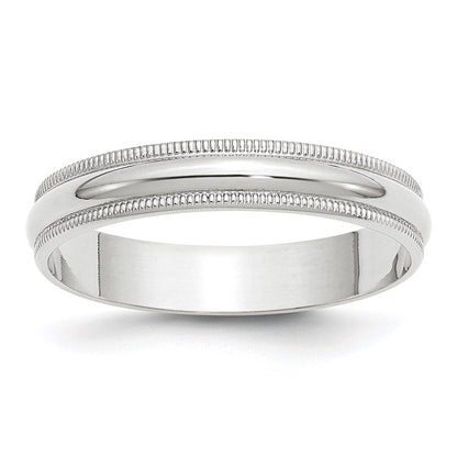 14k White Gold 4mm Lightweight Milgrain Half Round Wedding Band Ring