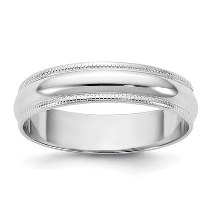 10K White Gold 10Kw 4.5mm Lightweight Milgrain Half Round Band Size 6