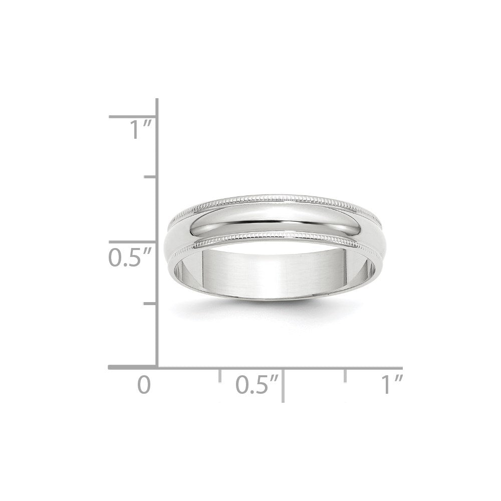 18k White Gold 5mm Lightweight Milgrain Half Round Wedding Band Ring
