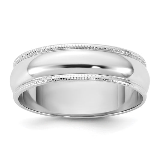 10K White Gold 10Kw 5.5mm Lightweight Milgrain Half Round Band Size 13.5