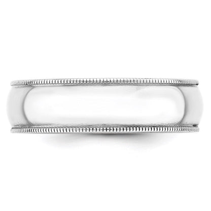 14k White Gold 6mm Lightweight Milgrain Half Round Wedding Band Ring