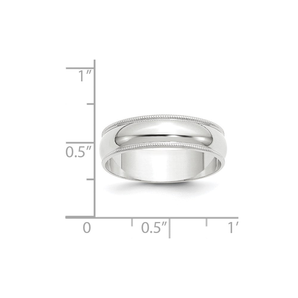 10k White Gold 6mm Lightweight Milgrain Half Round Wedding Band Ring