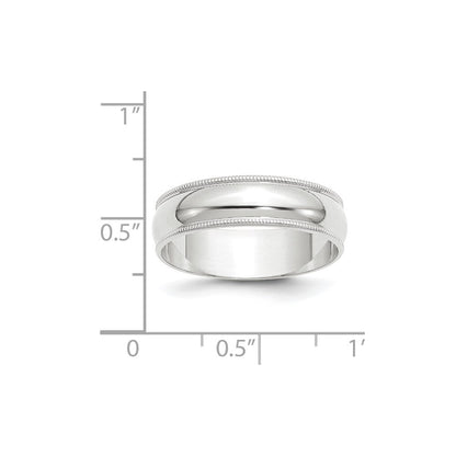 10k White Gold 6mm Lightweight Milgrain Half Round Wedding Band Ring