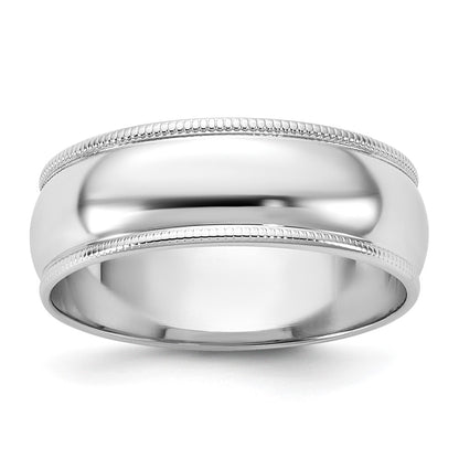 10K White Gold 10Kw 6.5mm Lightweight Milgrain Half Round Band Size 8