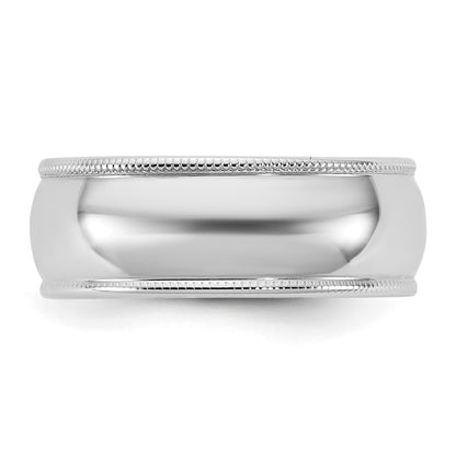 10K White Gold 10Kw 7mm Lightweight Milgrain Half Round Band Size 12.5