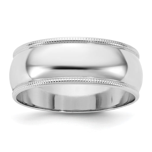 10K White Gold 10Kw 7mm Lightweight Milgrain Half Round Band Size 8