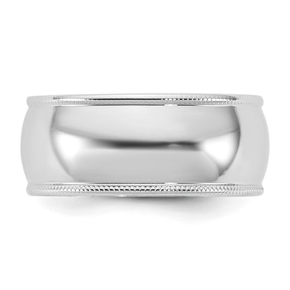 10K White Gold 10Kw 8mm Lightweight Milgrain Half Round Band Size 4.5